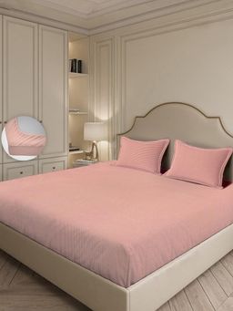 MULBERRY LIVING - 300Tc Linear Luxe Stripes King Fitted Bedsheet with 2 Pillow Covers Peach