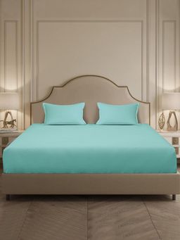 MULBERRY LIVING - 300Tc Micro Checks King Size Bedsheet with 2 Pillow Covers Blue