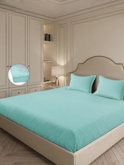 MULBERRY LIVING - 300Tc Micro Checks King Fitted Bedsheet with 2 Pillow Covers Blue