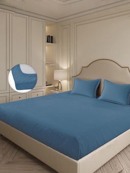 MULBERRY LIVING - 300Tc Micro Checks King Fitted Bedsheet with 2 Pillow Covers Navy Blue