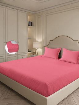 MULBERRY LIVING - 300Tc Micro Checks King Fitted Bedsheet with 2 Pillow Covers Pink