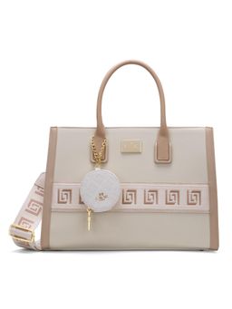 Lavie Paris - Women's Jade Monogram Satchel Bag with Detachable Strap -Beige (LARGE)