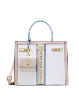 Lavie Paris - Women's Louvre Satchel Bag with Detachable Strap -White/Blue (LARGE)