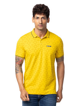 Spykar - Yellow Polo Collar Half Sleeves Blended T-Shirt for Men