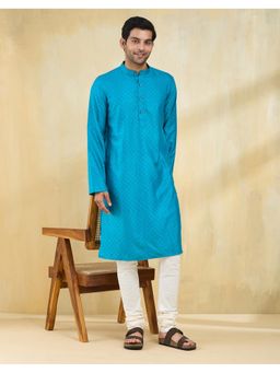 Fabindia - Men Turquoise Viscose Printed Kurta