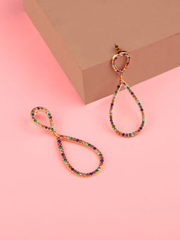 Lilly & Sparkle - Gold Toned Multi Stoned Drop Shaped Dangler Earrings