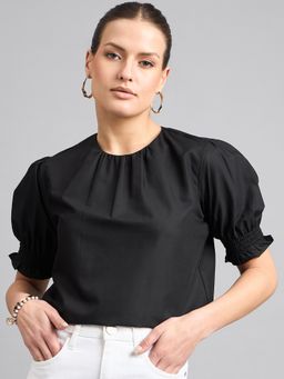 Style Quotient - Women Black Blended Fabric Solid Top