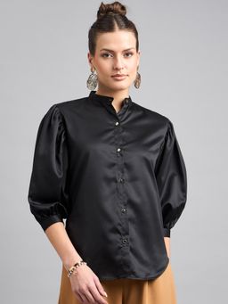 Style Quotient - Women Black Satin Solid Shirt
