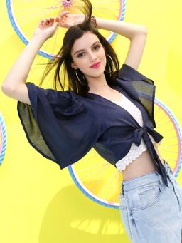 Sera - Solid Half Sleeves Nautical Crop Shrug