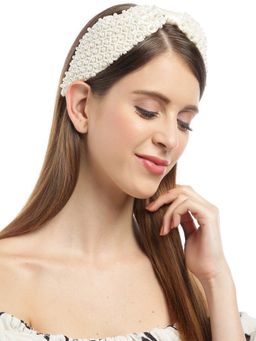 Blueberry - White Beads And Pearl Embellished Knot Hairband