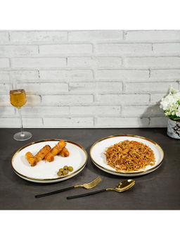 EZ Life - Urbane 10 Inch Shallow Plate Glossy White With Gold Lining Dinnerware Pack Of 2