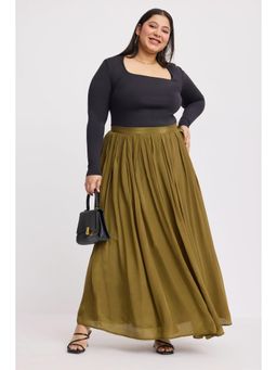 Virgio - Solid Viscose Panelled Flared Plus Size Skirt
