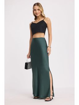 Virgio - Solid Green Bias Cut Slim Skirt