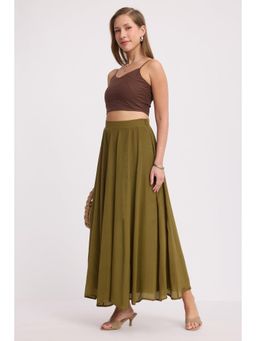 Virgio - Solid Green Panelled Flared Skirt