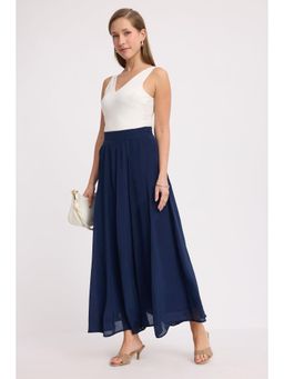 Virgio - Solid Blue Panelled Flared Skirt