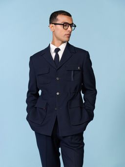 S&N by Shantnu Nikhil - Navy Blue Utility Blazer