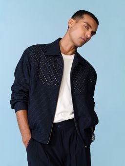S&N by Shantnu Nikhil - Navy Blue Adamas Etched Layering Shacket