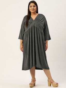 theRebelinme - Plus Size Women Charcoal Grey Solid Color Viscose Knitted A-Line Dress