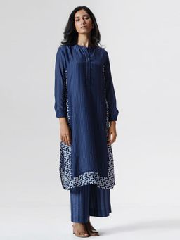 Ganga Fashions - Blue Stripes Printed Kurta and Palazzo (Set of 2)