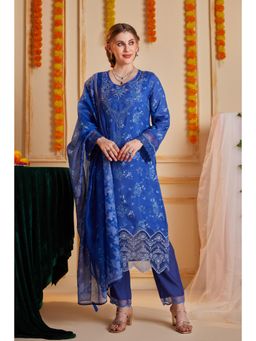 Heeposh - Blue Floral Embroidered Kurta with Pant and Dupatta (Set of 3)