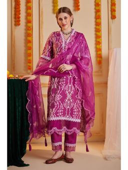 Heeposh - Purple Floral Embroidered Kurta with Pant and Dupatta (Set of 3)