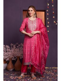 Heeposh - Pink Embroidered Kurta with Pant and Dupatta (Set of 3)