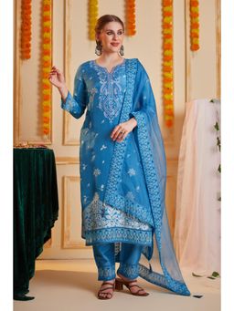 Heeposh - Blue Floral Embroidered Kurta with Pant and Dupatta (Set of 3)