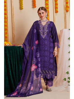 Heeposh - Purple Floral Embroidered Kurta with Pant and Dupatta (Set of 3)