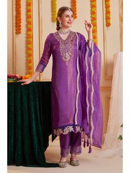 Heeposh - Purple Embroidered Kurta with Pant and Dupatta (Set of 3)
