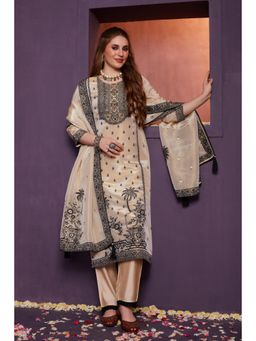 Heeposh - Black Floral Embroidered Kurta with Pant and Dupatta (Set of 3)