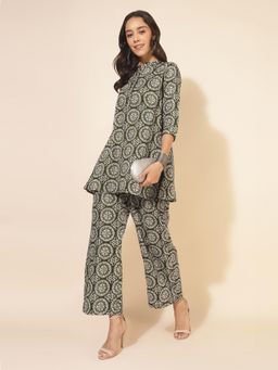 Janasya - Olive Printed Tunic and Palazzo (Set of 2)