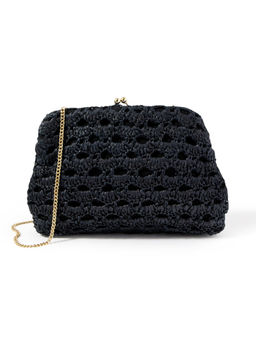 Accessorize London - Women's Black Raffia Clutch Party Bag