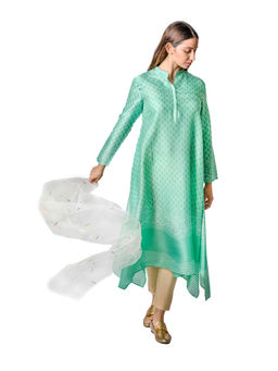 Krishna Mehta - Mint Asymmetric Tunic With Geometric Print
