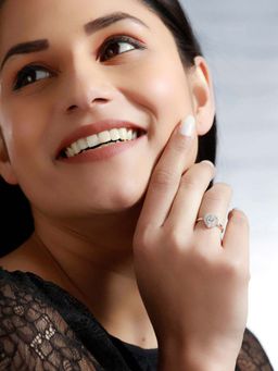 Priyaasi - Sheer By Sterling Silver Studded Hearts Ring