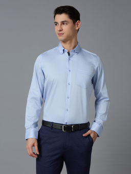 Reid & Taylor - Men Solid Blue Formal Shirt