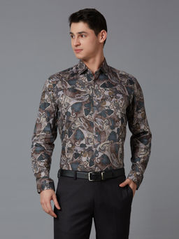 Reid & Taylor - Men Printed Grey Formal Shirt
