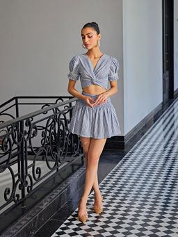 Kay Kay BY KKHUSHI SAHAII - Blue Stripe Crop Top and Skirt (Set of 2)