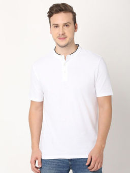 R&B - White Solid Cotton Regular Fit T-Shirt