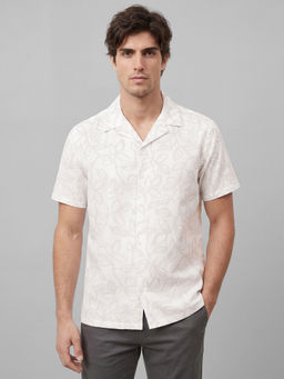 R&B - Beige Floral Pure Cotton Regular Fit Shirt