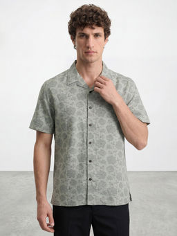 R&B - Green Floral Pure Cotton Regular Fit Shirt