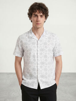 R&B - White Floral Pure Cotton Regular Fit Shirt