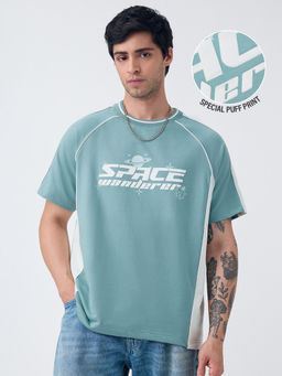 The Souled Store - Teal Printed Pure Cotton T-Shirt
