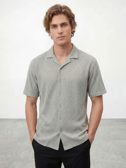 R&B - Green Self Design Pure Cotton Regular Fit Shirt