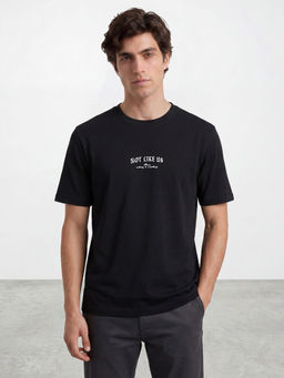 R&B - Black Typography Cotton Regular Fit T-Shirt