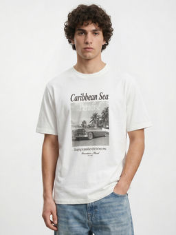 R&B - Off White Graphic Cotton T-Shirt