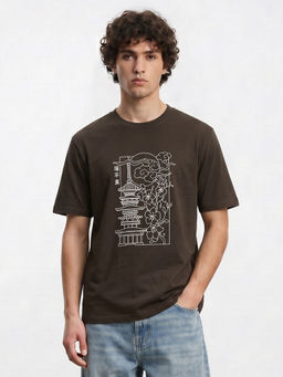 R&B - Brown Graphic Cotton T-Shirt