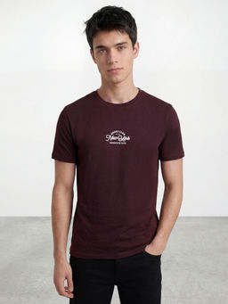 R&B - Maroon Typography Cotton Regular Fit T-Shirt