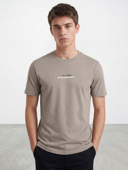 R&B - Beige Typography Cotton Regular Fit T-Shirt
