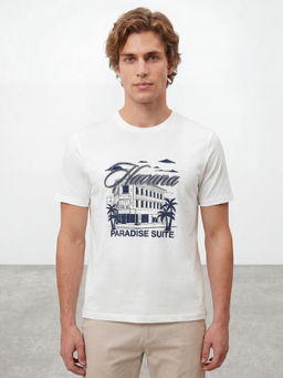 R&B - Beige Graphic Cotton T-Shirt