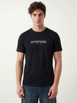 R&B - Black Typography Cotton Regular Fit T-Shirt